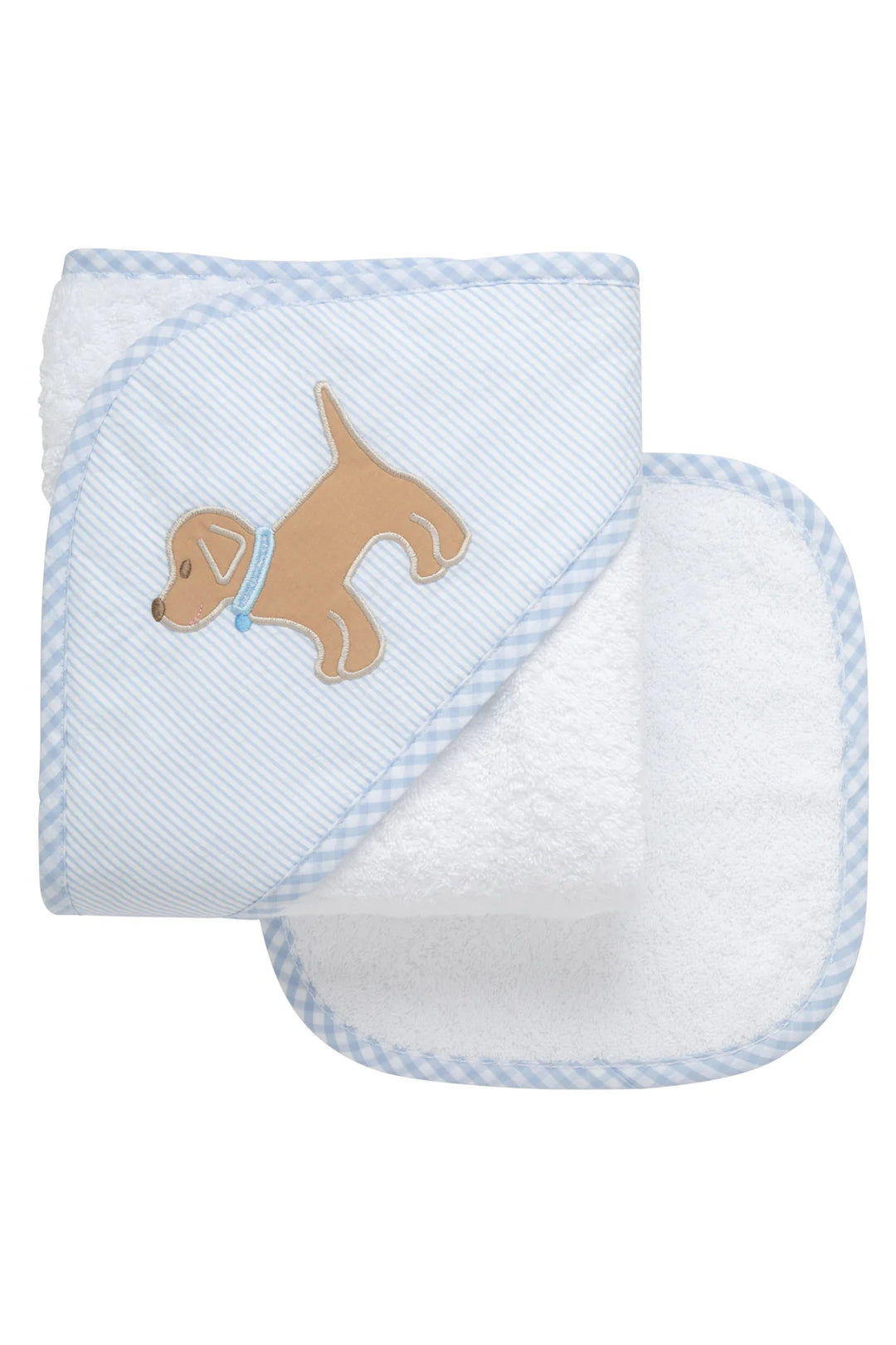 Puppy Hooded Towel & Washcloth Set, Blue