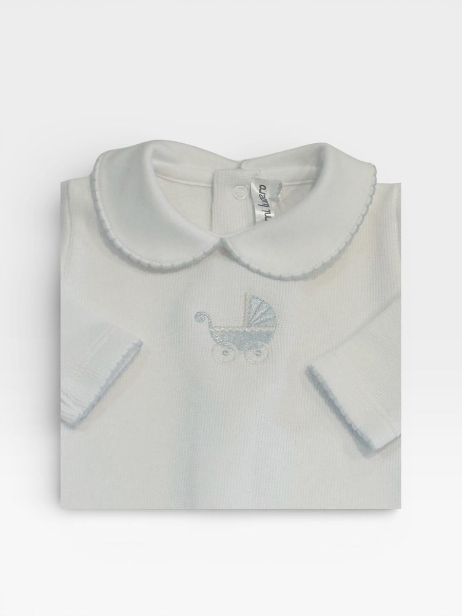 Pima Footie with Pram Embroidery- Light Blue