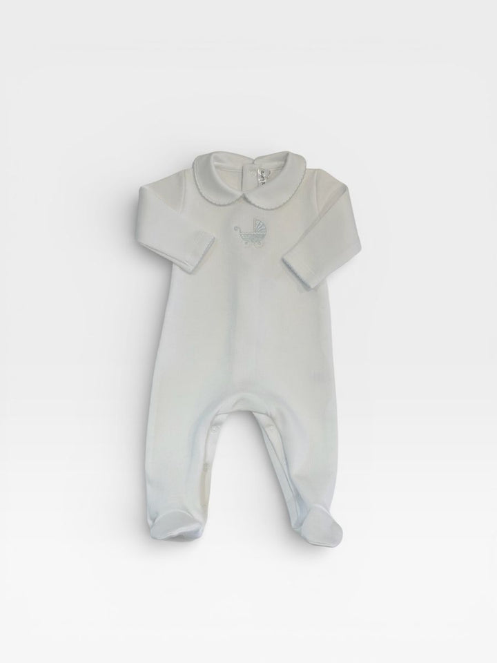 Pima Footie with Pram Embroidery- Light Blue