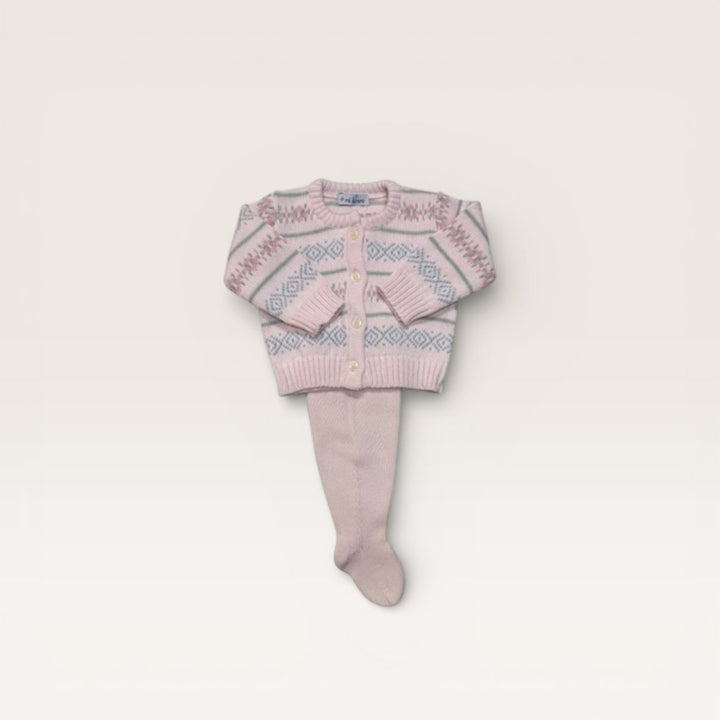 Baby Pink Fair Isle Footed Set