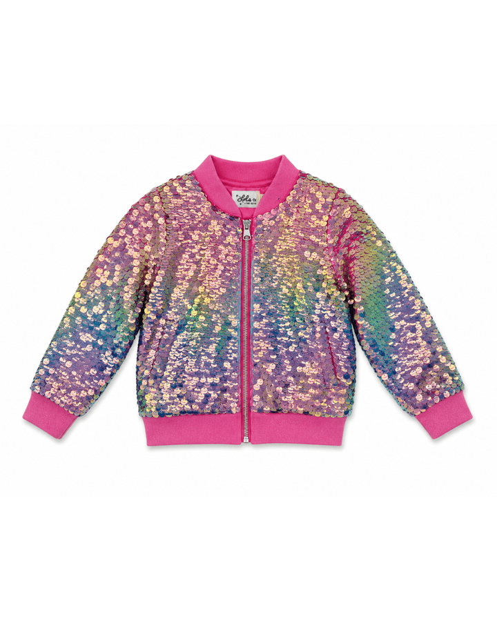 Holographic Rainbow Paillette Bomber