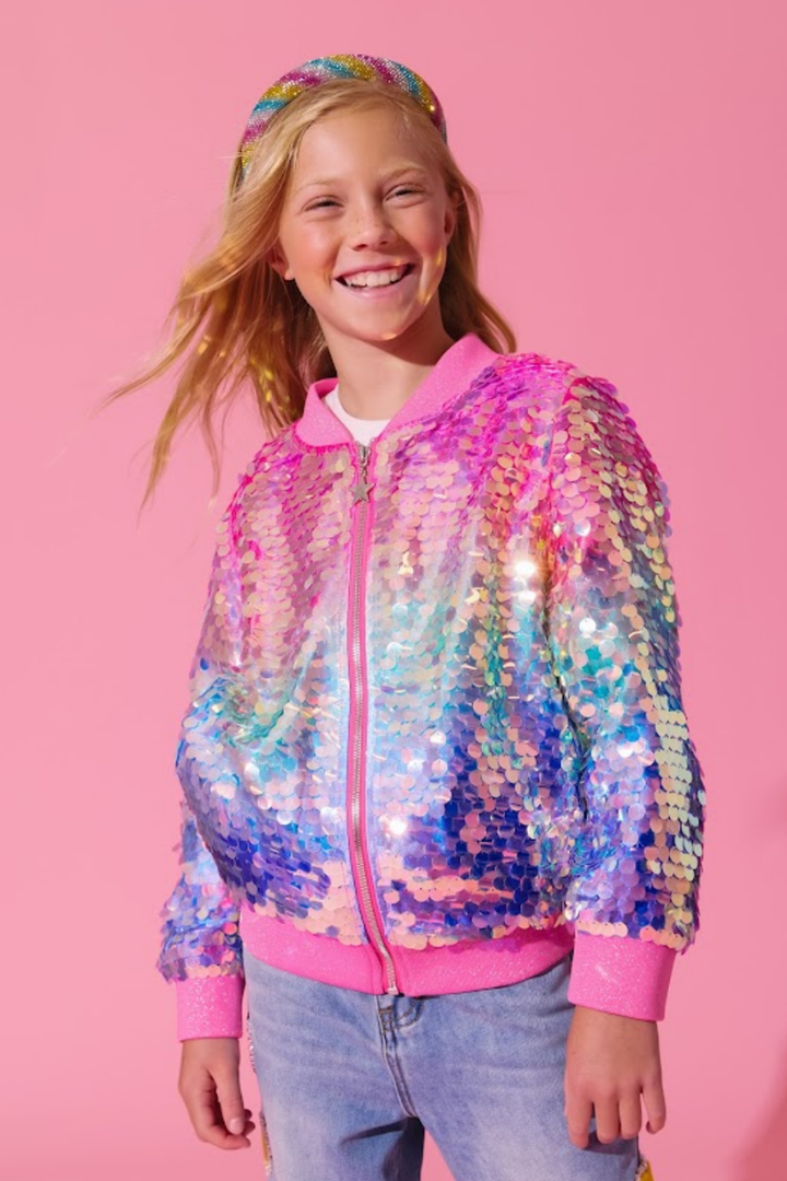 Holographic Rainbow Paillette Bomber