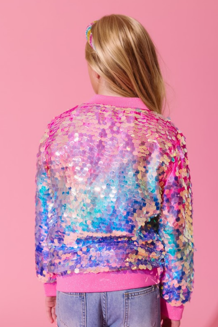 Holographic Rainbow Paillette Bomber