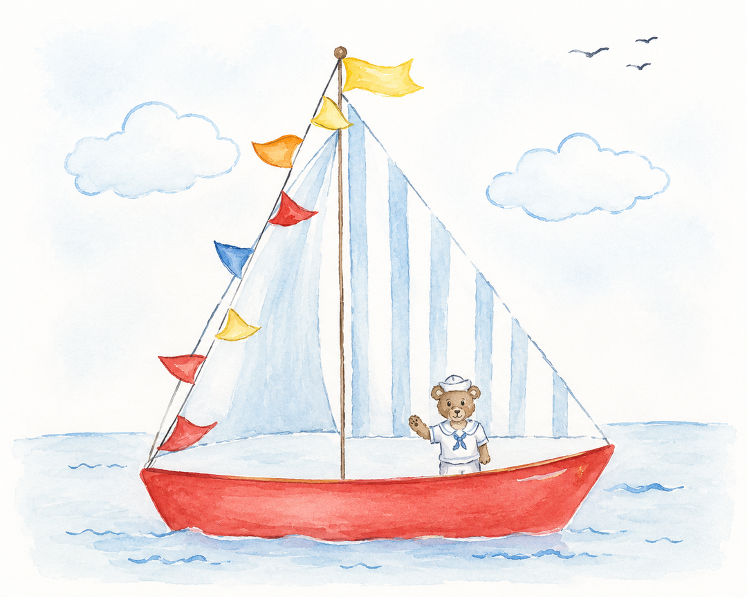 Amanda Jane Art 9x12 - Bear on Sailboat