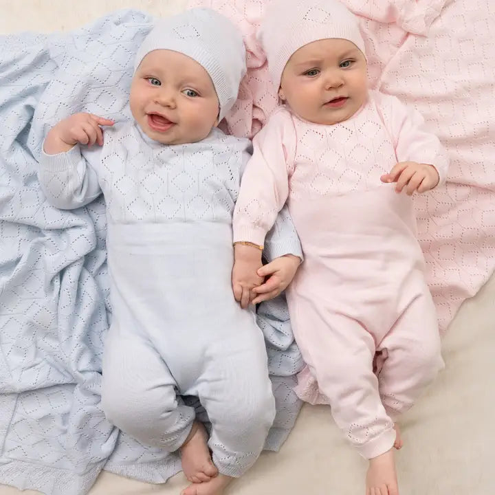 Pink Lux Pointelle Knit Romper W/Hat