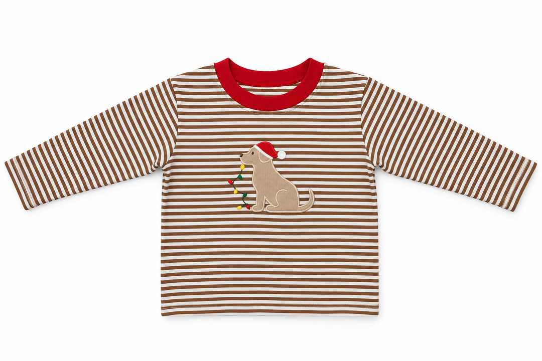 Boy Stripe Shirt w/ Lab, Lights & Santa Hat