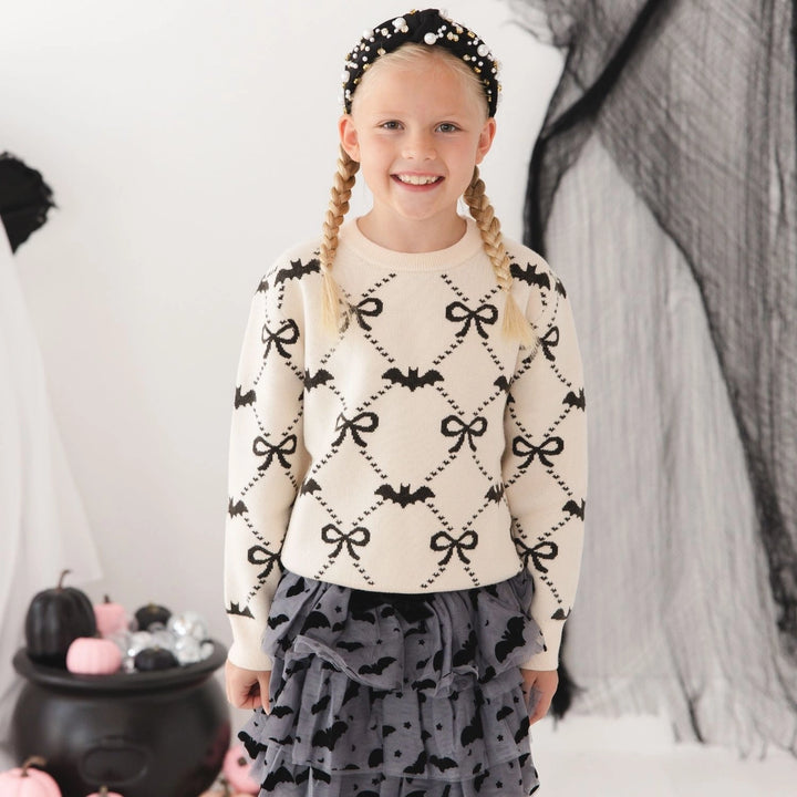 Flocked Bats Halloween Bow Tiered Tutu Skirt