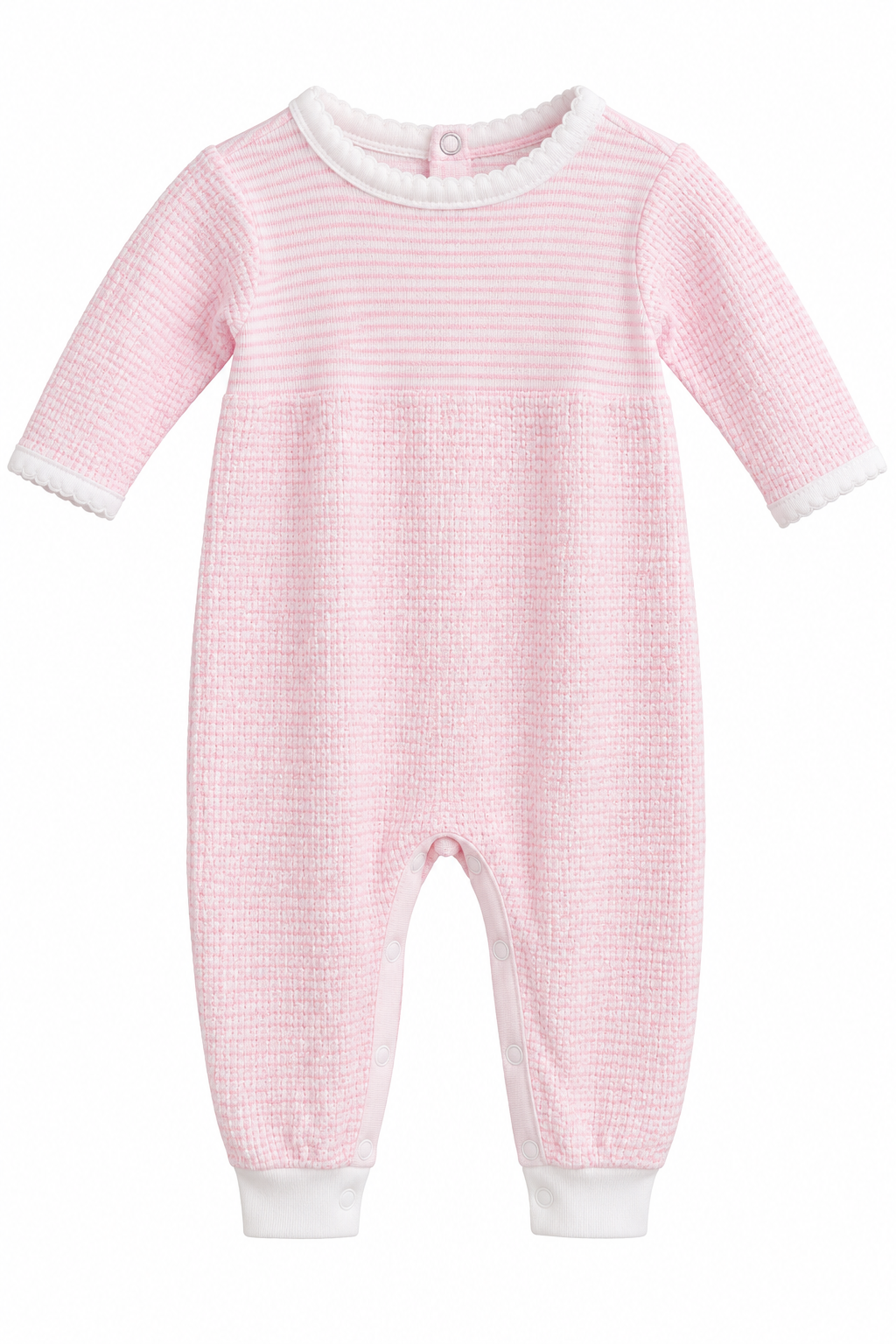 LS Cuffed Romper Key Hole Back Pink/White