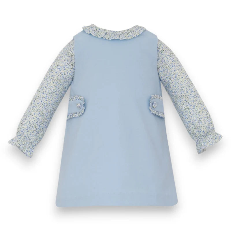 Lt Blue Corduroy Jumper w/ Blue Floral Print Blouse