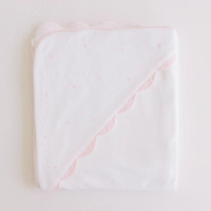 Hooded Towel - Pink Embroidered Dots
