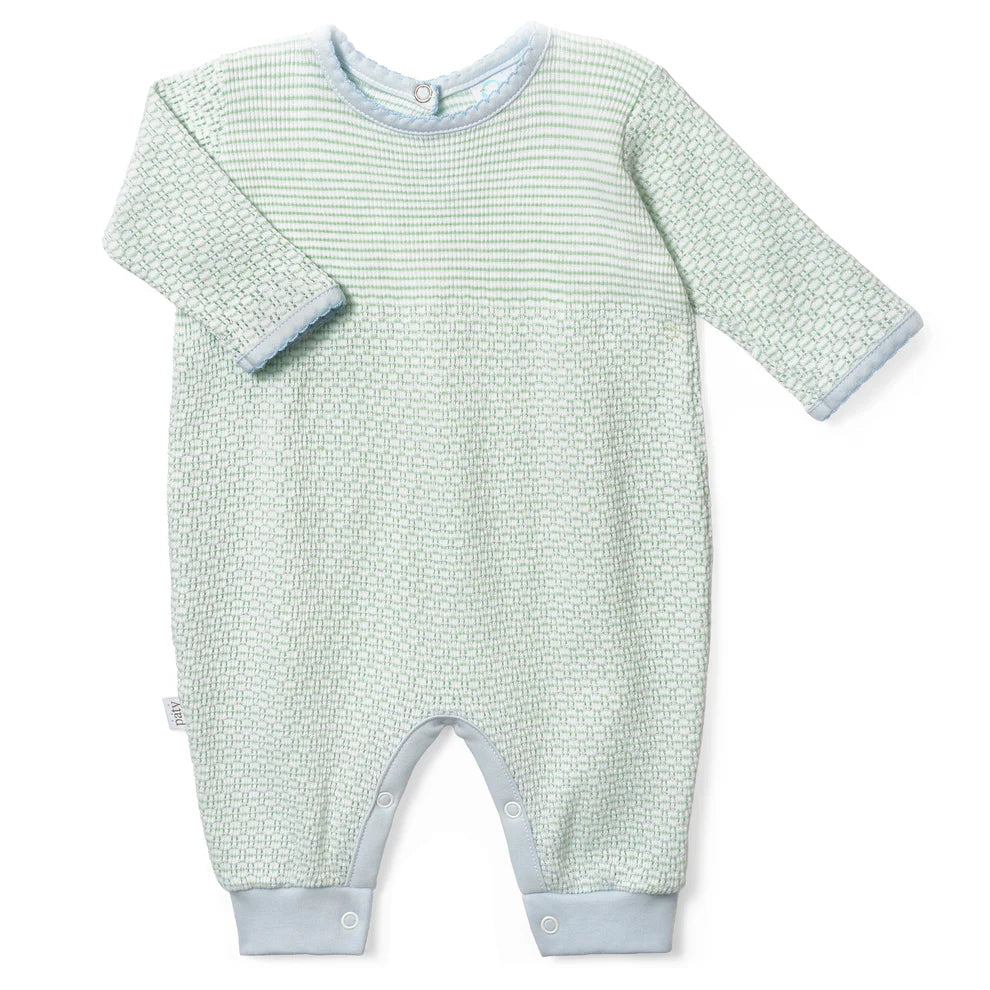 Long Sleeve Romper Pima Trim Mint/Blue