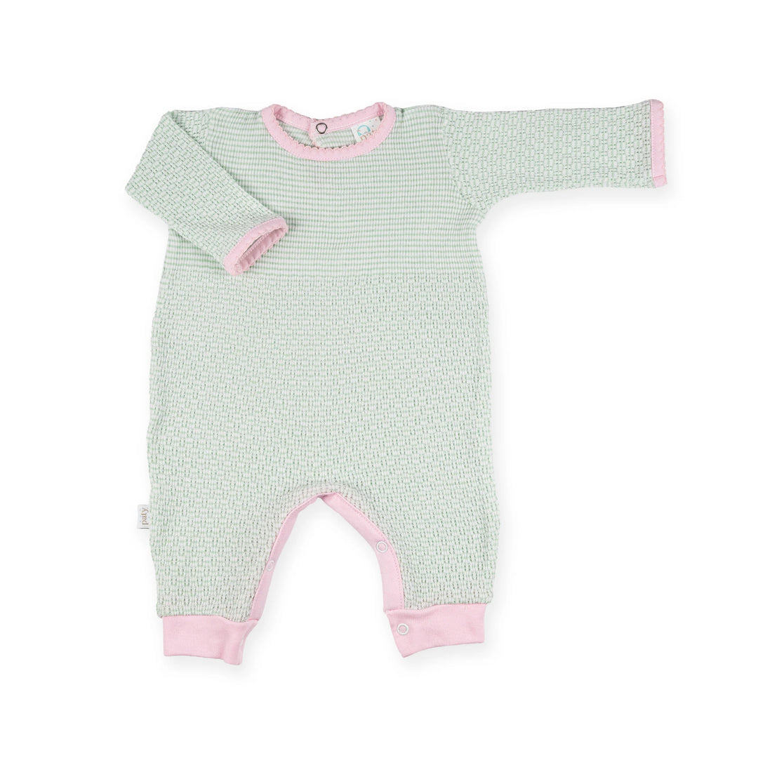 Long Sleeve Romper Pima Trim Mint/Pink