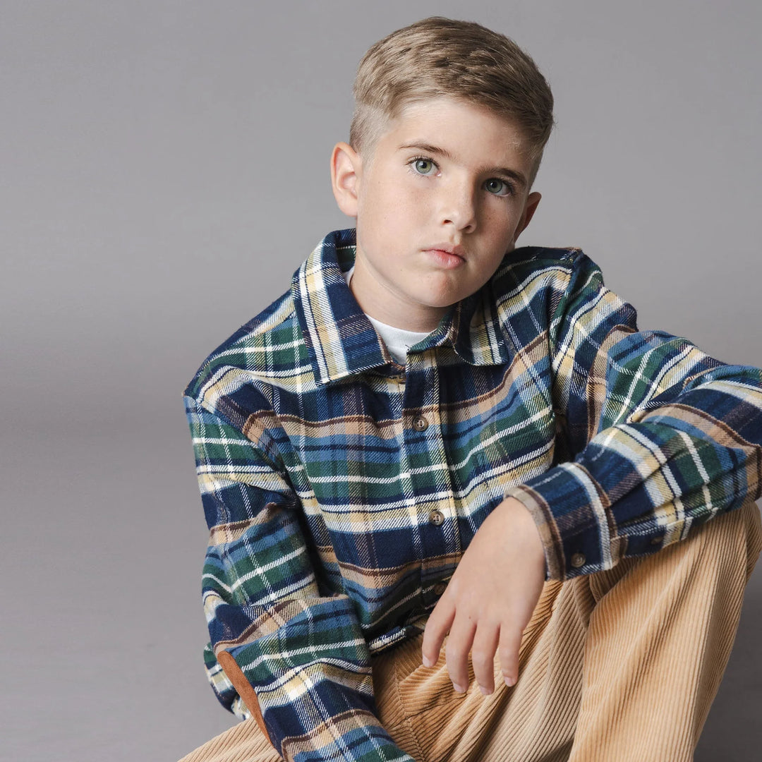 Organic Flannel Shirt - Navy Cottage Plaid