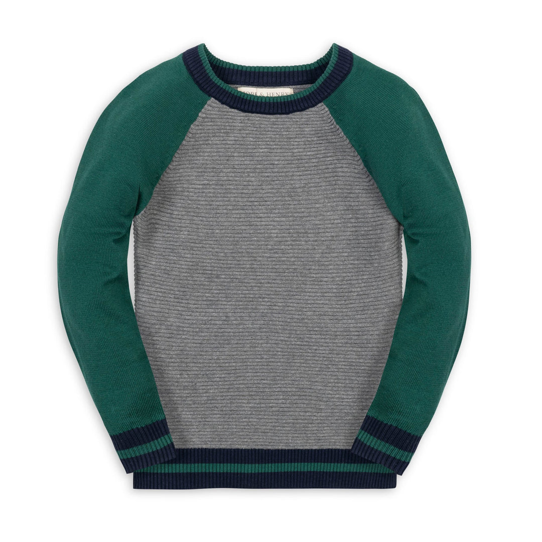 Organic Raglan Sweater - Gray & Green