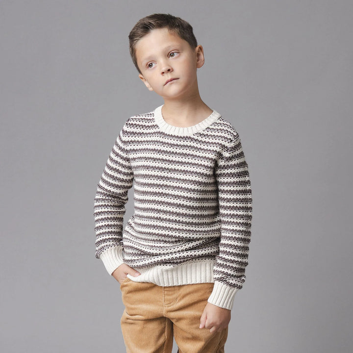 Organic Crewneck Sweater - Chocolate & Tan Stripe