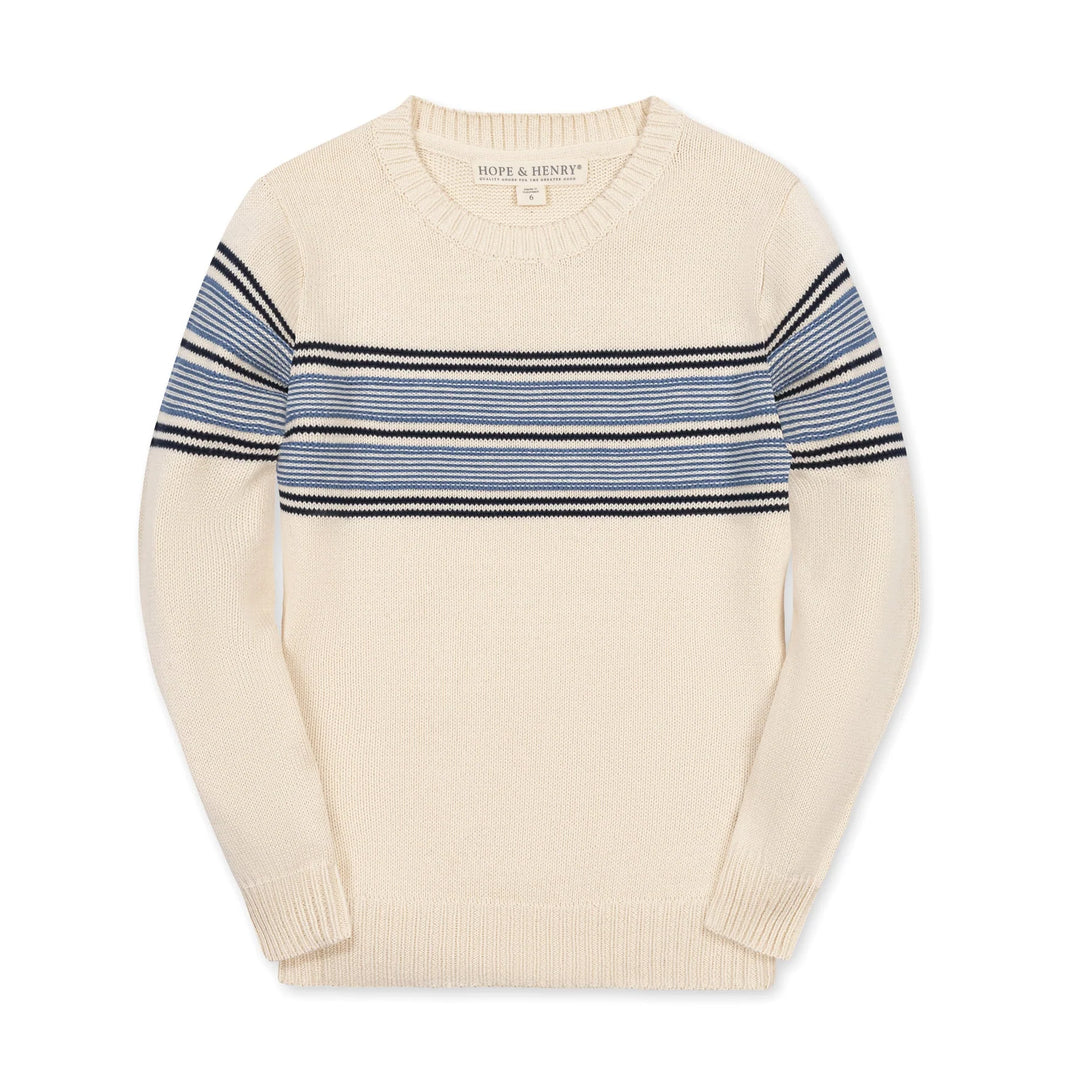 Organic Crewneck Sweater- Ivory/Blue Stripe