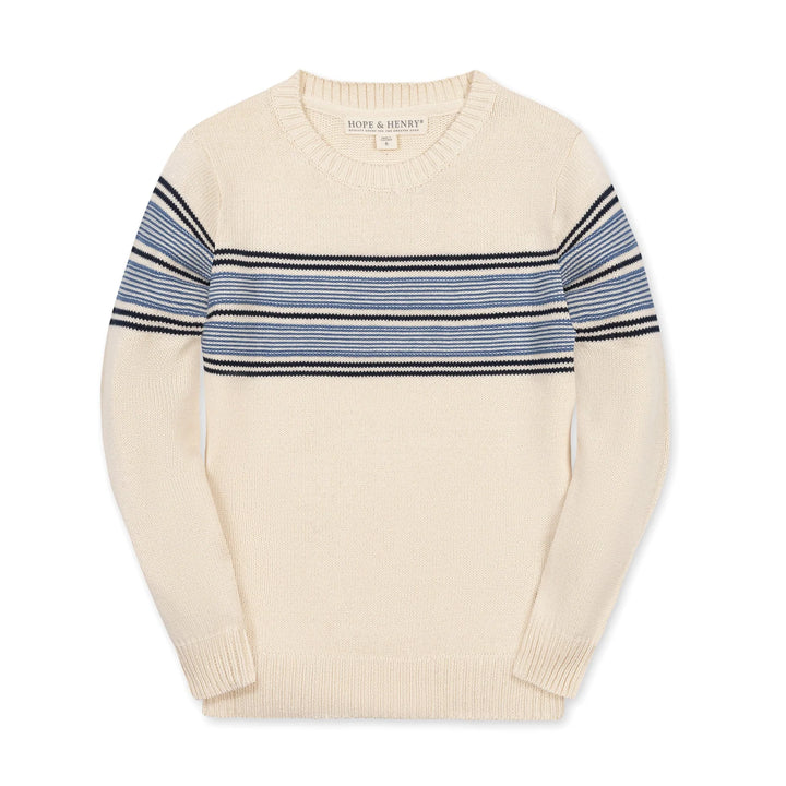Organic Crewneck Sweater- Ivory/Blue Stripe