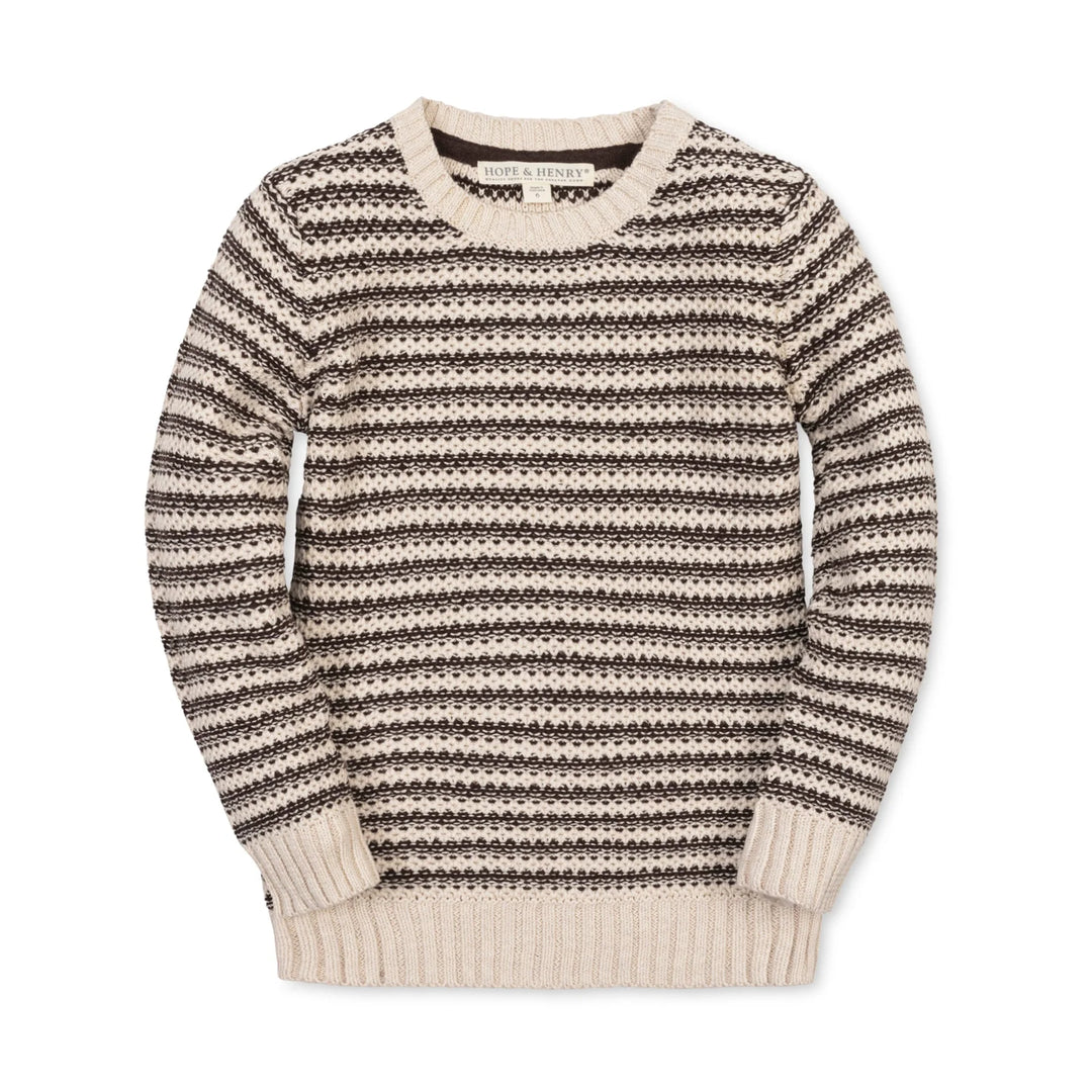 Organic Crewneck Sweater - Chocolate & Tan Stripe