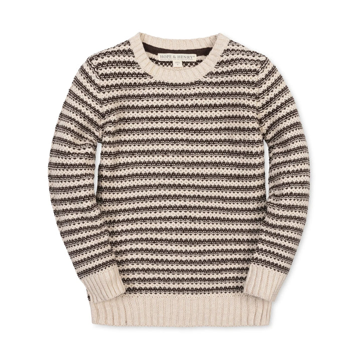 Organic Crewneck Sweater - Chocolate & Tan Stripe