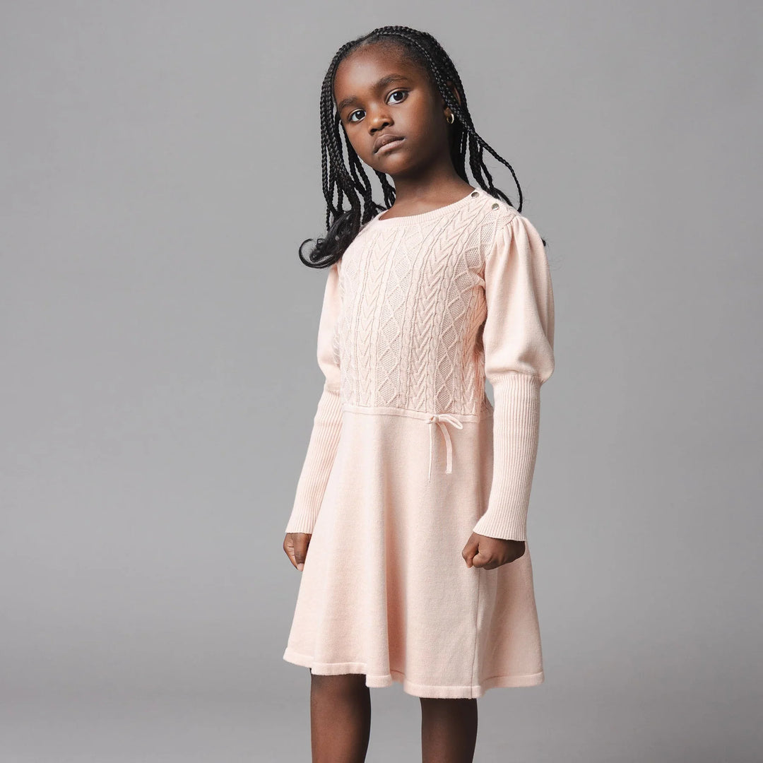 Organic Cable Bodice Sweater Dress - Blush