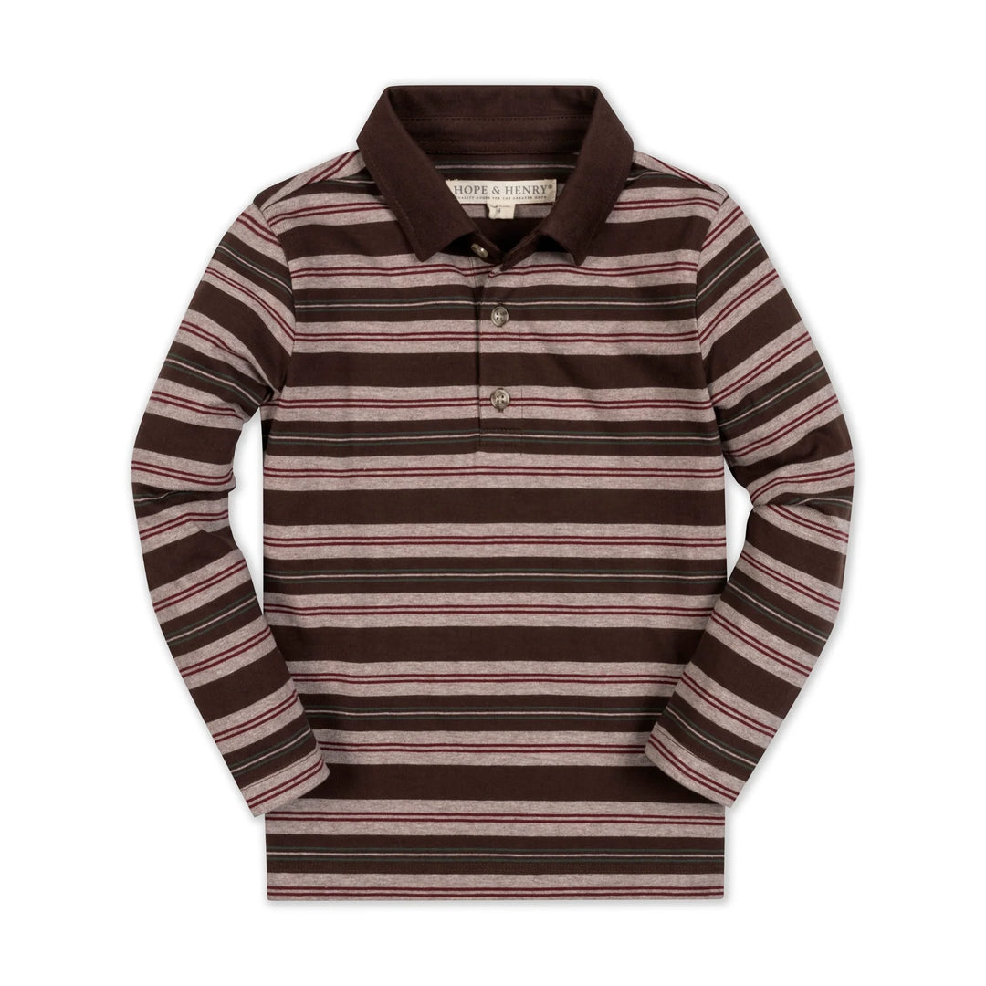 Organic Long Sleeve Polo - Chocolate Cottage Stripe