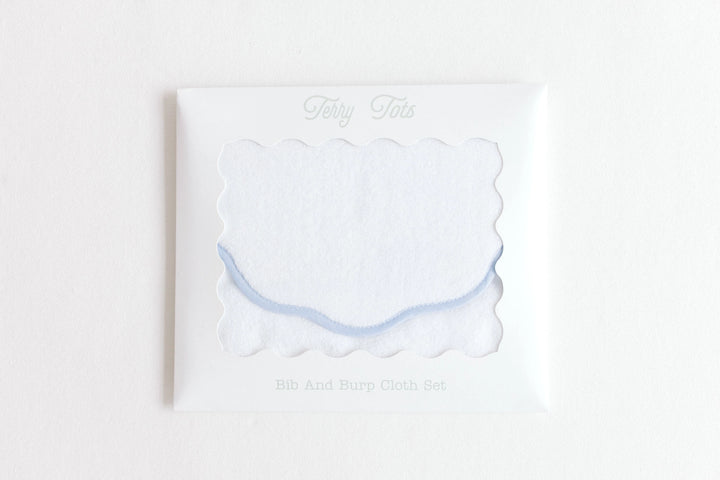 Bib & Burp Set - Blue Stripe Scalloped Edge