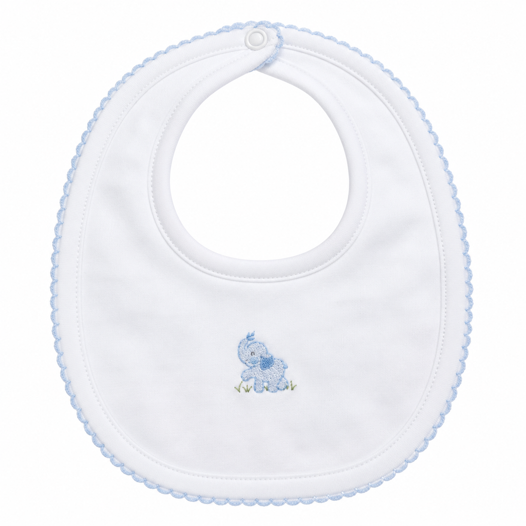 White/Blue Baby Elephant Bib