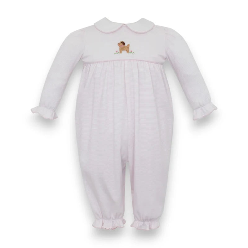 Pink Knit Stripe Girls Long Romper L/S