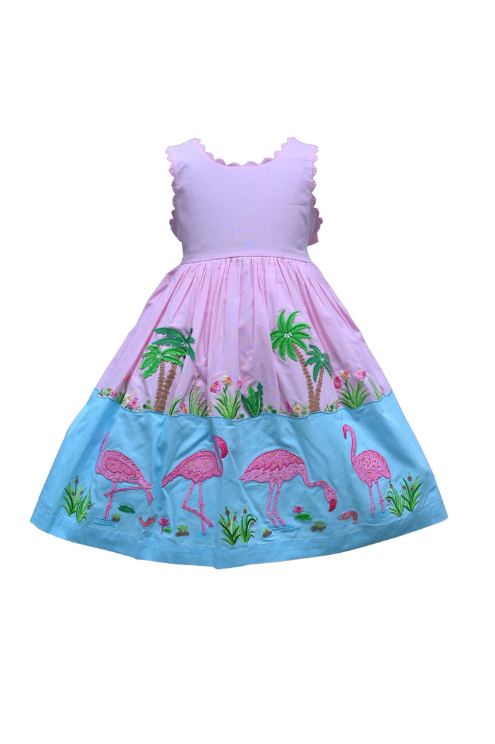 Flamingo Embroidered Dress