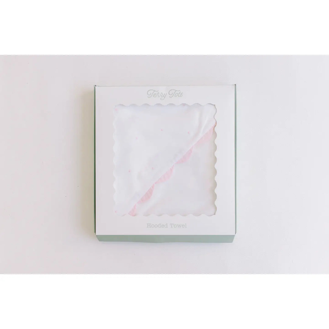 Hooded Towel - Pink Embroidered Dots