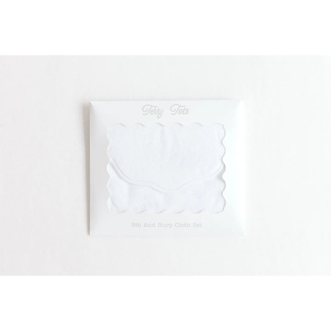 Bib & Burp Set - White Solid Scalloped Edge