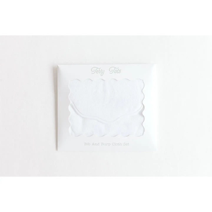 Bib & Burp Set - White Solid Scalloped Edge