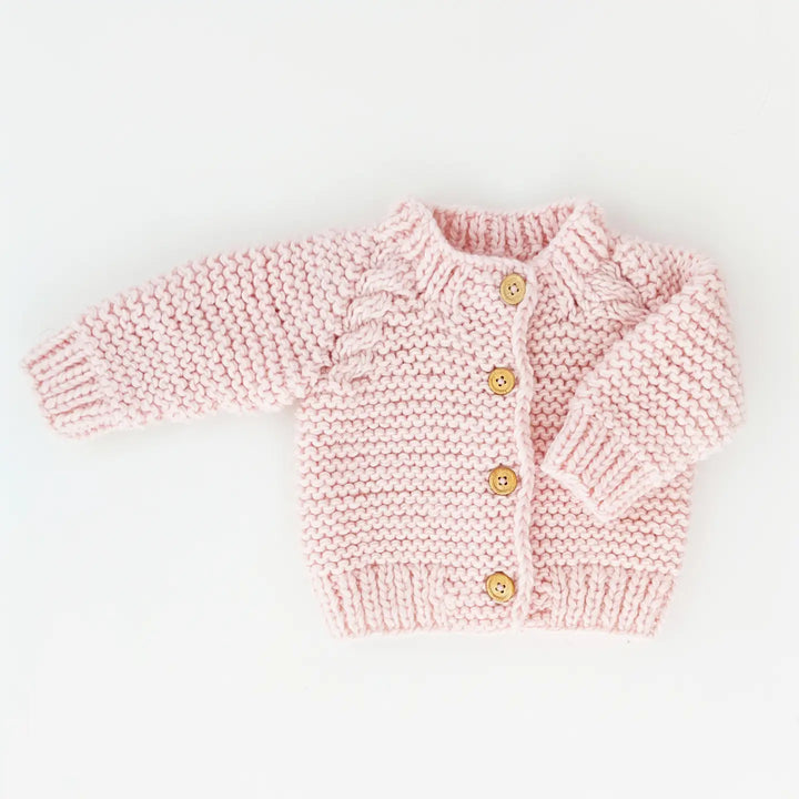 Blush Pink Garter Stitch Cardigan Sweater