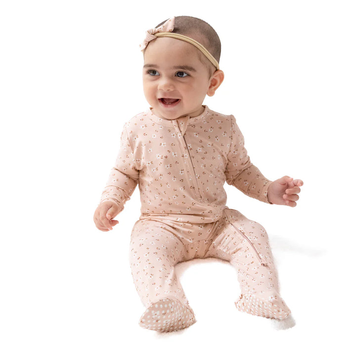 Carrie Floral Pink Bamboo Zip Footie