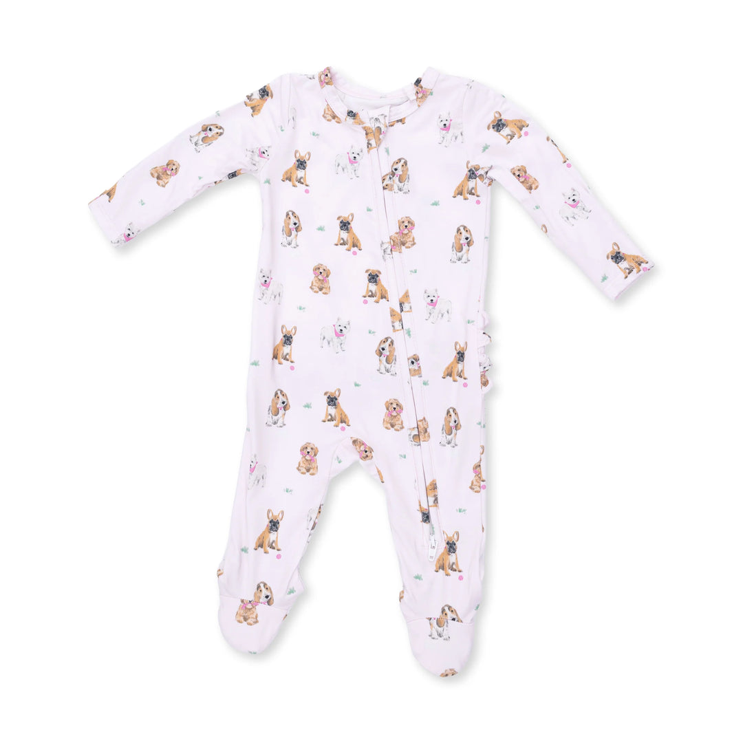 Bestie Dogs Pink - 2 Way Ruffle Back Zipper Footie