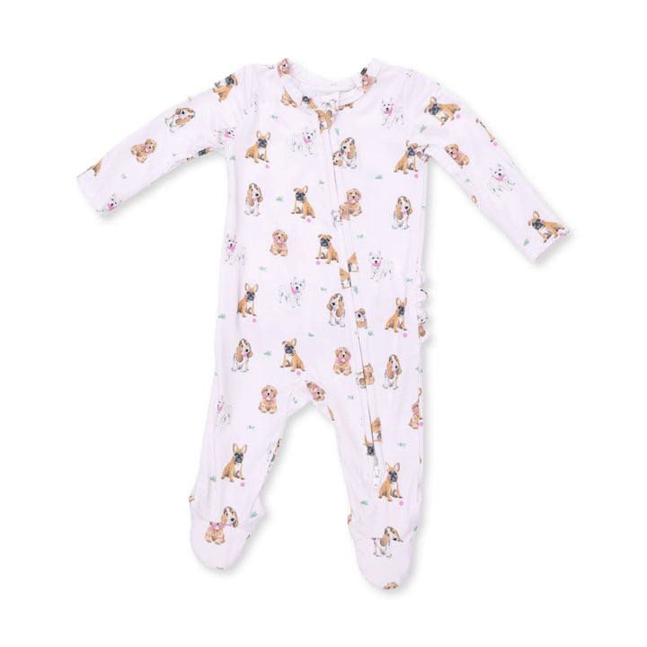 Bestie Dogs Pink - 2 Way Ruffle Back Zipper Footie