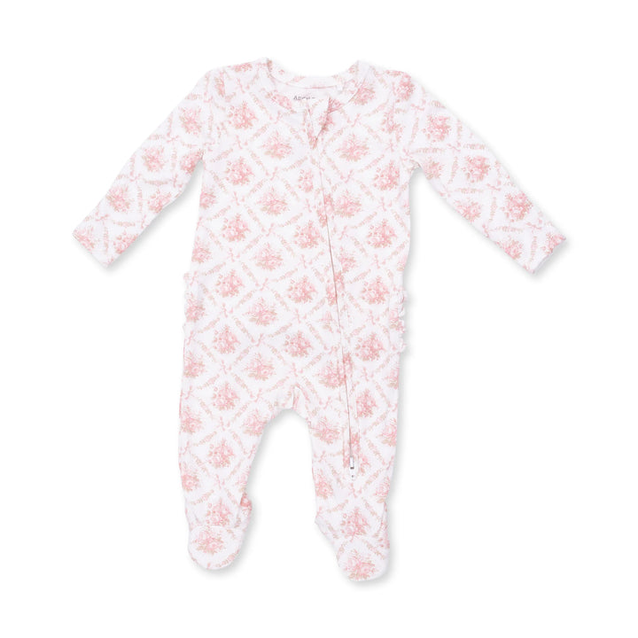 Rose Bow Lattice - 2 Way Ruffle Back Zipper Footie