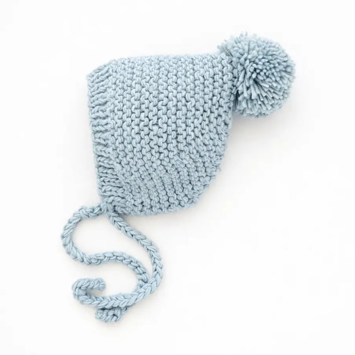 Surf Blue Garter Stitch Knit Bonnet