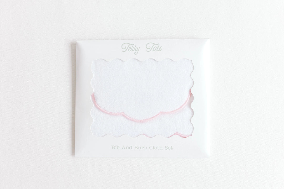 Bib & Burp Set - Pink Solid Scalloped Edge