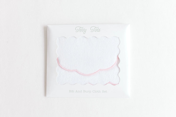 Bib & Burp Set - Pink Solid Scalloped Edge