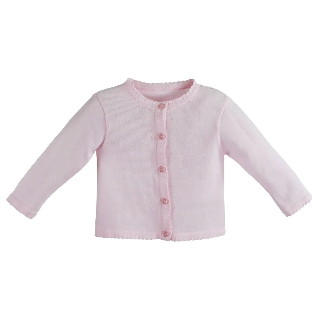 Scalloped Edge Cardigan Sweater - Pink