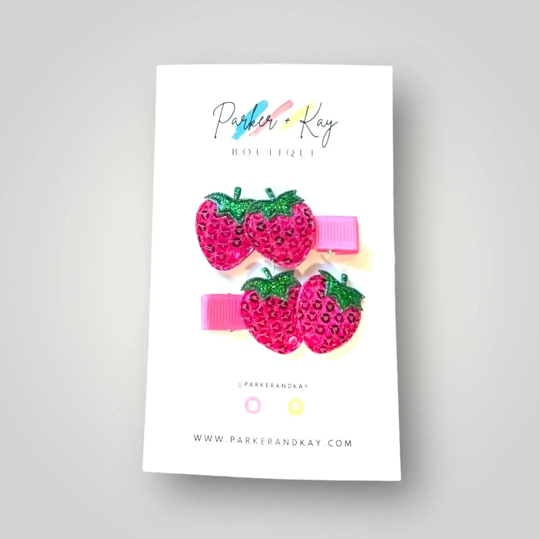 Sequin Strawberry Hair Clips - Dark Pink