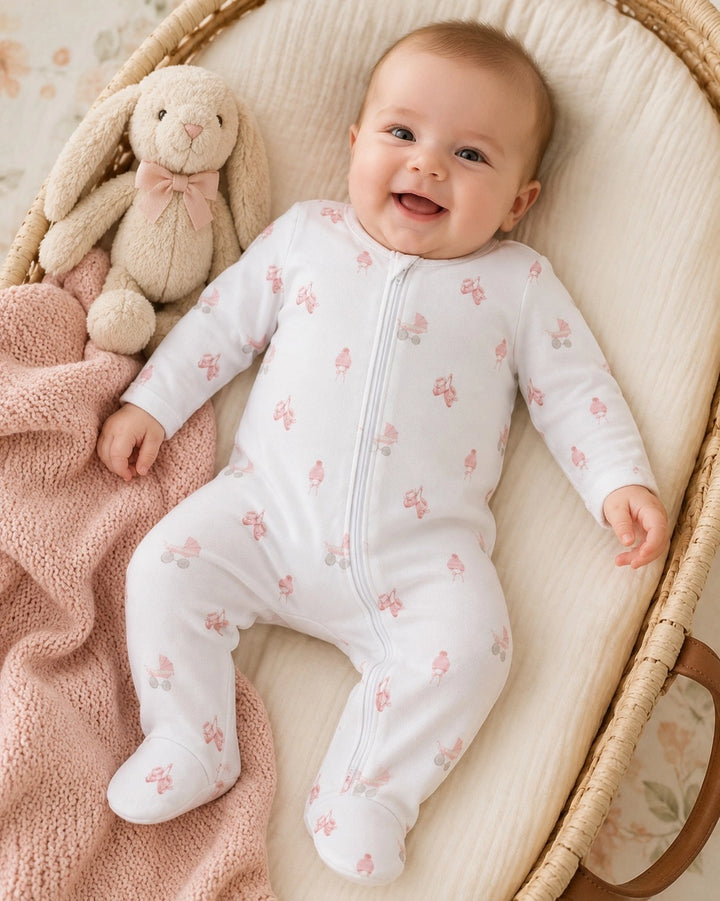 Zipper Footie - Baby Girl Carriage