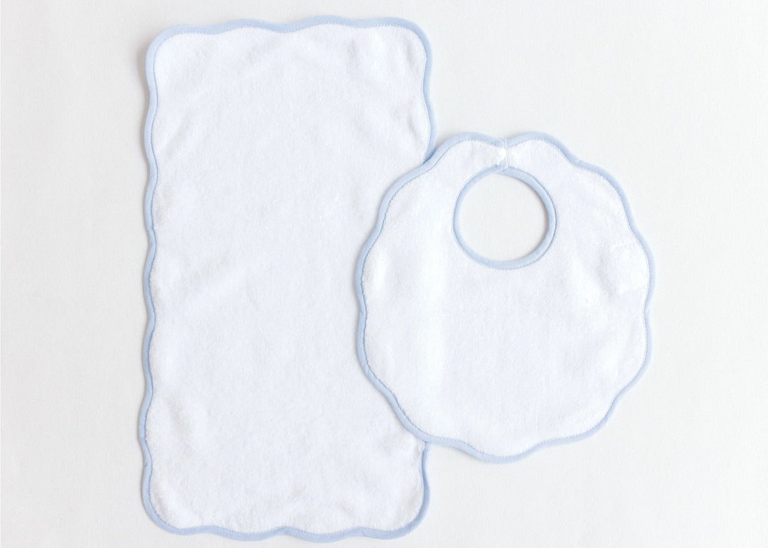 Bib & Burp Set - Blue Stripe Scalloped Edge