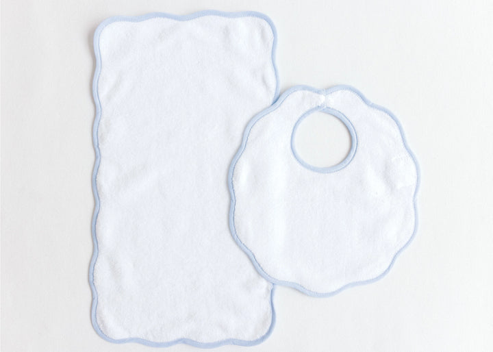 Bib & Burp Set - Blue Stripe Scalloped Edge
