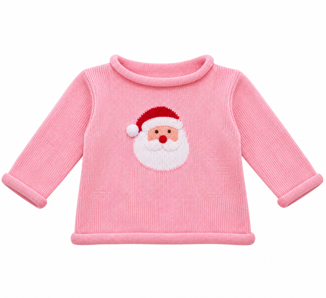 Light Pink Santa Face Roll Neck Sweater
