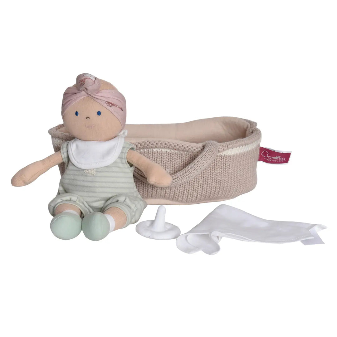 Knitted Carry Cot W/Remi Baby Soother & Blanket
