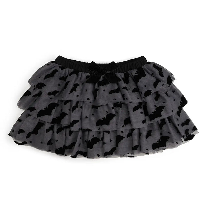 Flocked Bats Halloween Bow Tiered Tutu Skirt