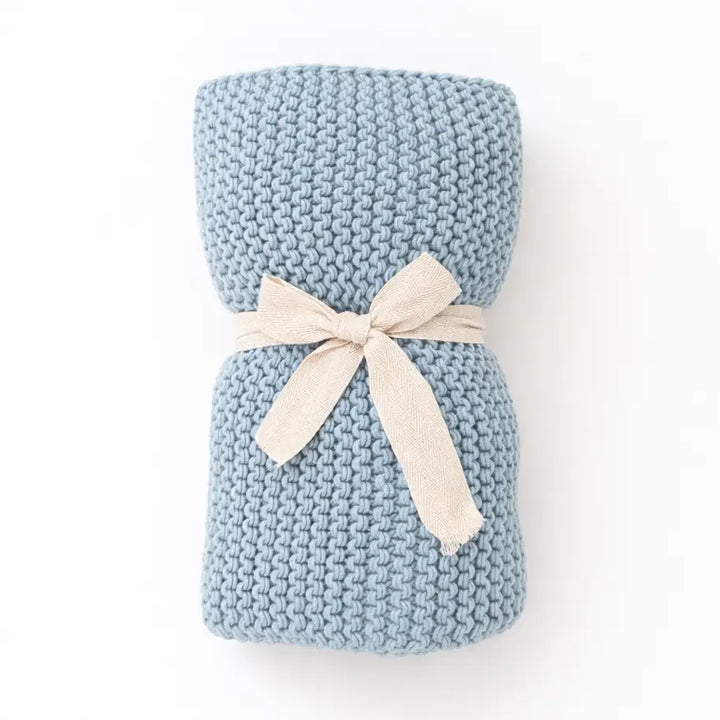 Surf Blue Garter Stitch Knit Blanket