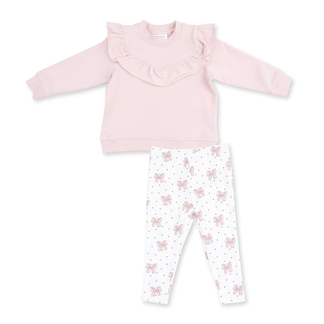 Veiled Pink Bows - V-Ruffle Sweatshirt and Legging